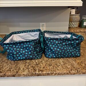 Lot of 2 Thirty One 31 Square Utility Tote Bags Teal Blue Polka Dot Storage